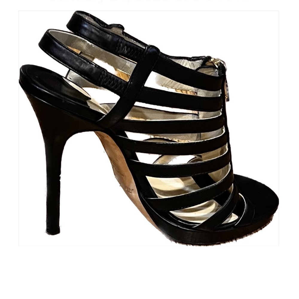 Jimmy Choo Black Leather Glenys Gladiator Platform Stiletto Sandals Size 37/7